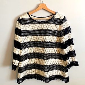 Talbots Eyelet Striped Blouse Sz L